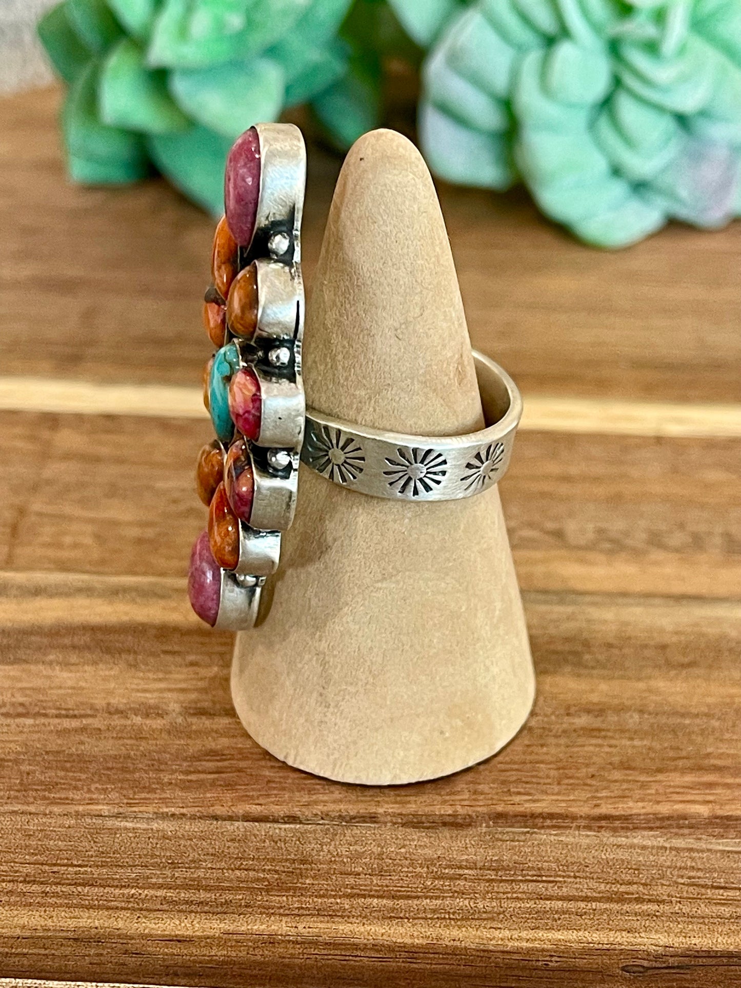 Beautiful Handmade Multi Stone And Sterling Silver Adjustable Ring