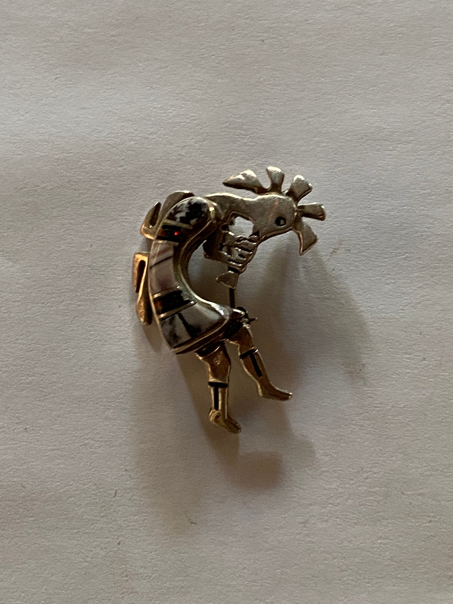 Navajo Onyx, Purple Spiny and Fire Opal Sterling Silver Kokopelli Pin Pendant