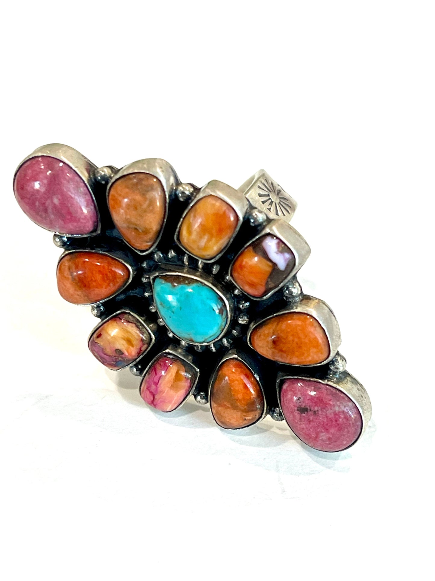 Beautiful Handmade Multi Stone And Sterling Silver Adjustable Ring