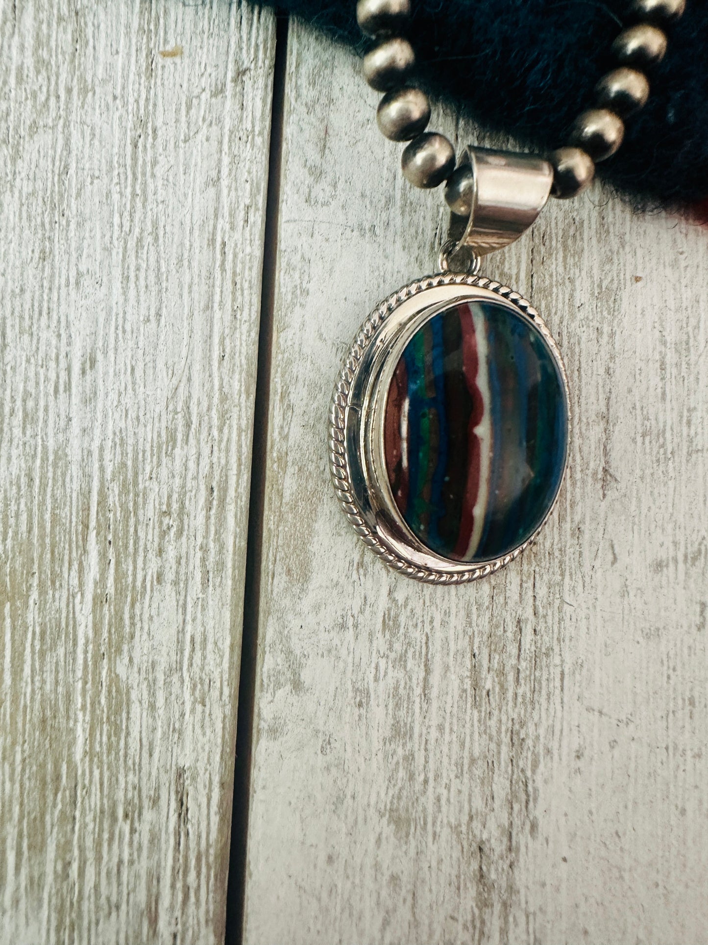 Navajo Rainbow Calsilica and Sterling Silver Star Pendant