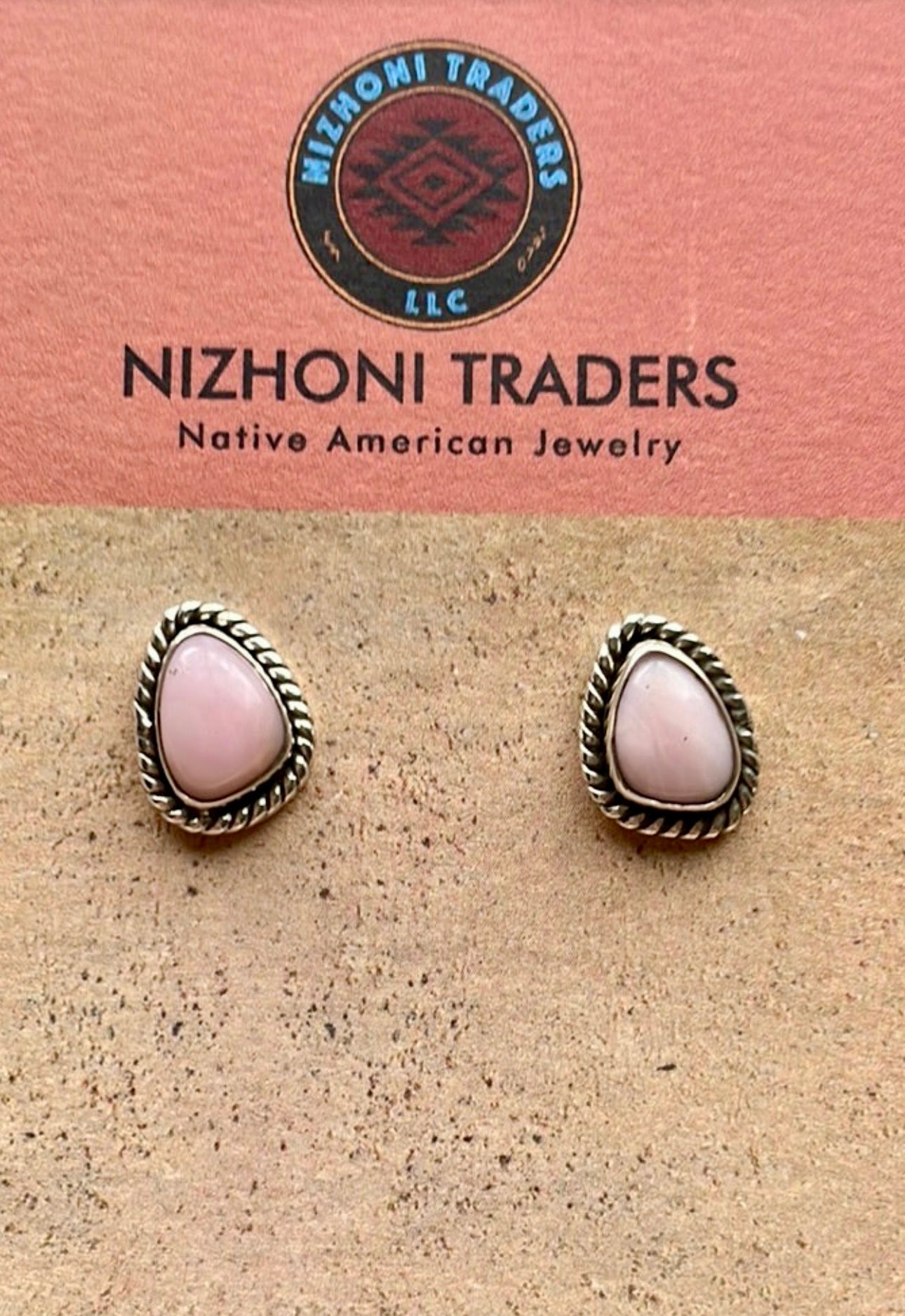 Handmade Sterling Silver Pink Opal Stud Earrings Signed Nizhoni