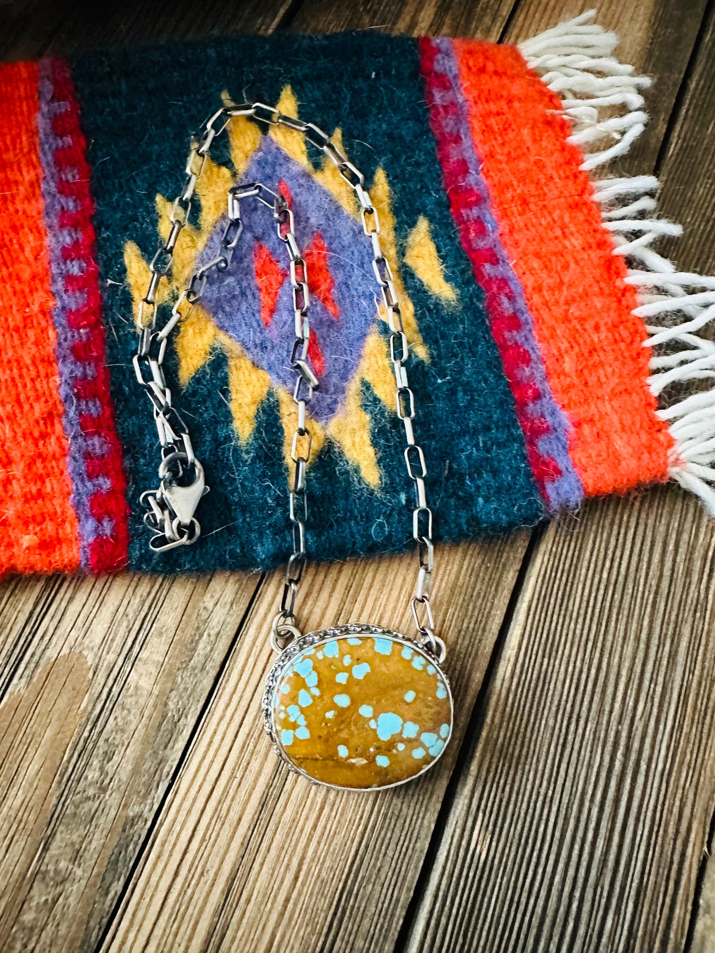 Navajo Sterling Silver & Number 8 Turquoise Necklace