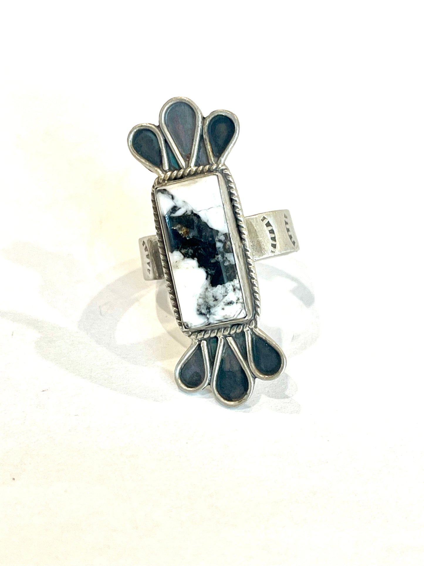 Beautiful Handmade White Buffalo And Sterling Silver Adjustable Ring