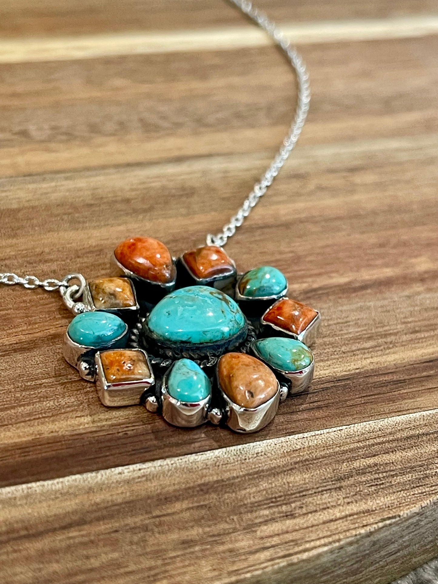 Handmade Sterling Silver & Multi Stone Necklace Signed Nizhoni