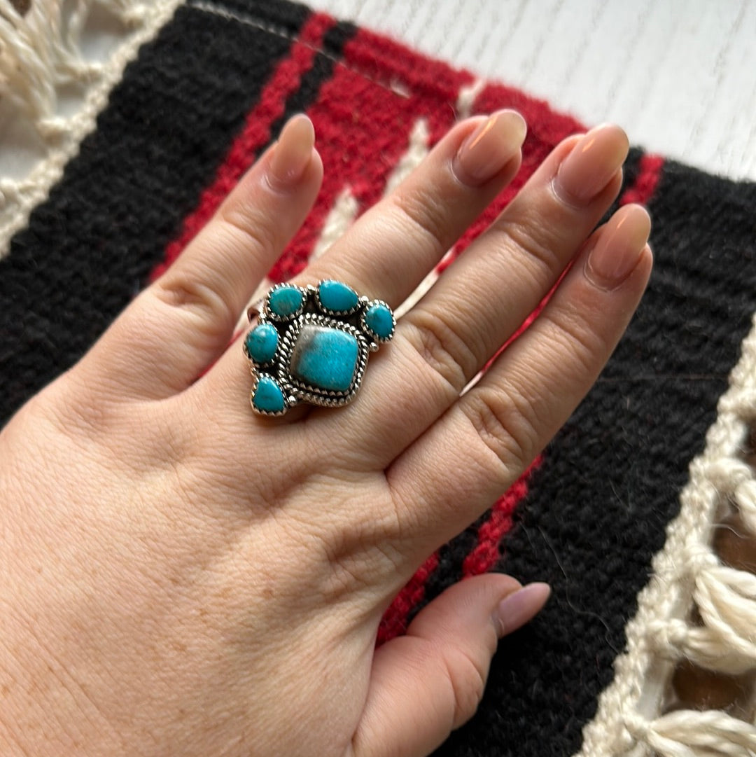 Beautiful Handmade Turquoise And Sterling Silver Adjustable Ring Signed Nizhoni
