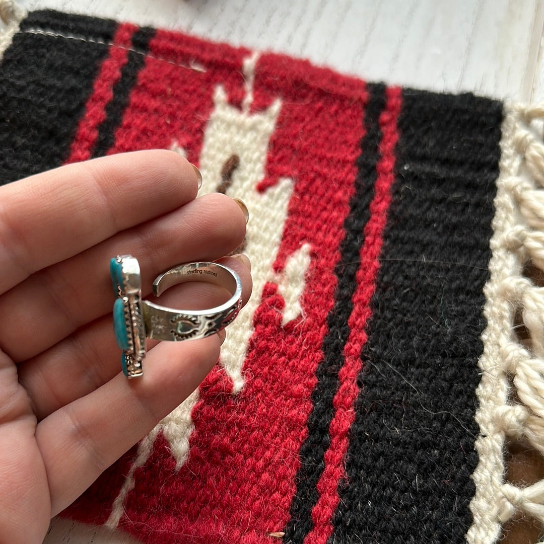 Beautiful Handmade Turquoise And Sterling Silver Adjustable Ring Signed Nizhoni