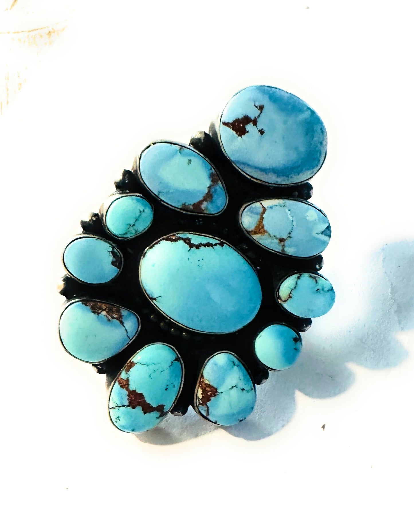 Navajo Golden Hills Turquoise & Sterling Silver Cluster Ring Size 8.25 by Ben Yellowhorse