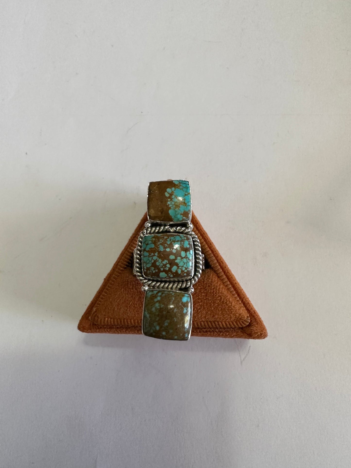 Nizhoni Triple Threat Beautiful Sterling Silver, Number 8 Turquoise Adjustable Ring