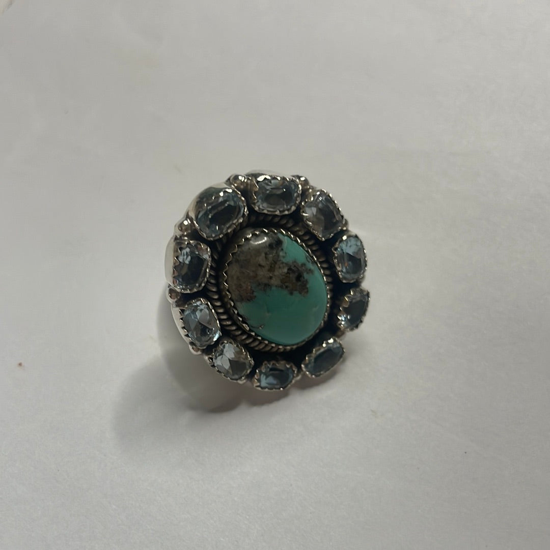 Nizhoni Handmade Turquoise & Blue Topaz Sterling Silver Adjustable Ring