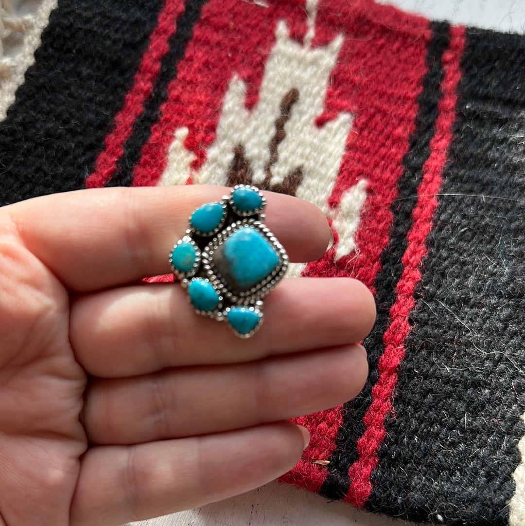 Beautiful Handmade Turquoise And Sterling Silver Adjustable Ring Signed Nizhoni