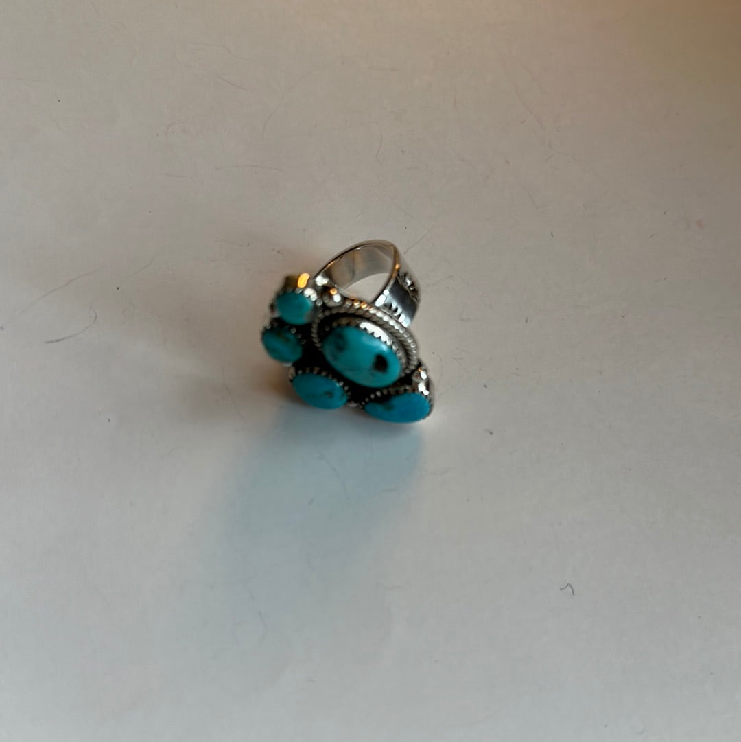 Beautiful Handmade Turquoise And Sterling Silver Adjustable Ring Signed Nizhoni