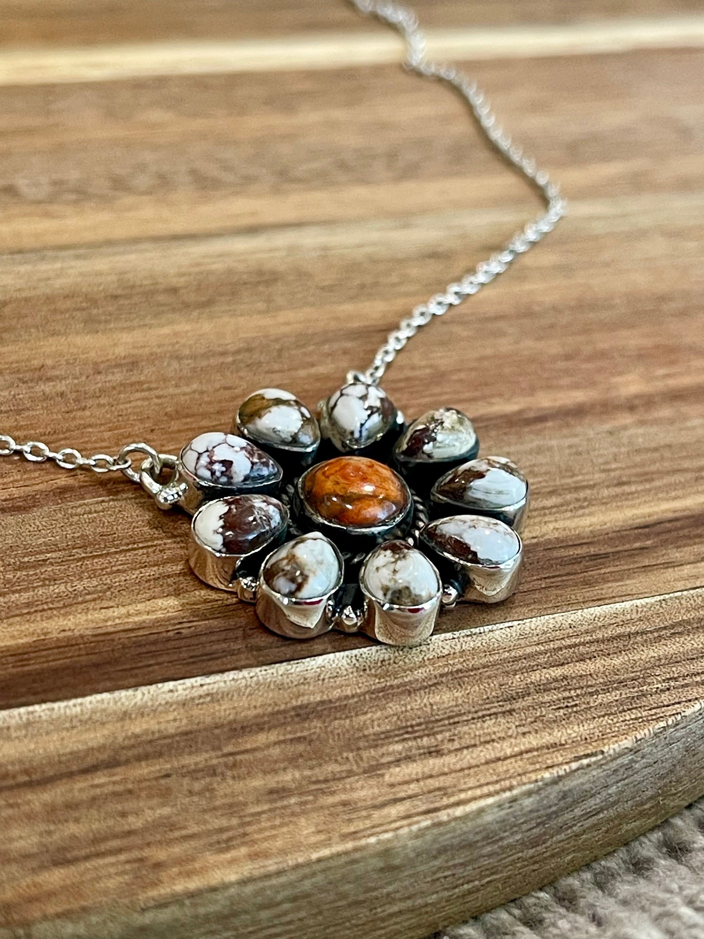 Handmade Sterling Silver & Multi Stone Necklace Signed Nizhoni