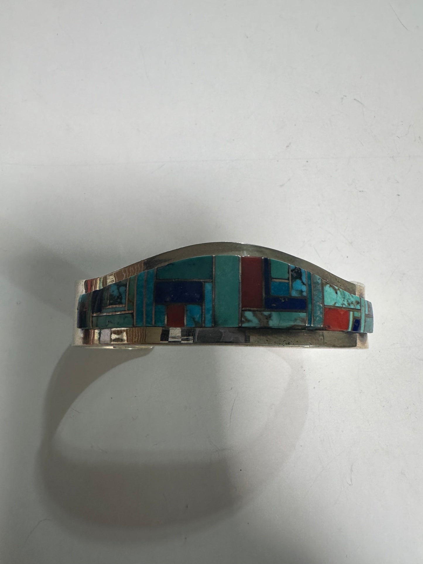 Navajo Multi Stone & Sterling Silver Inlay Cuff Bracelet Signed Patricia Becenti