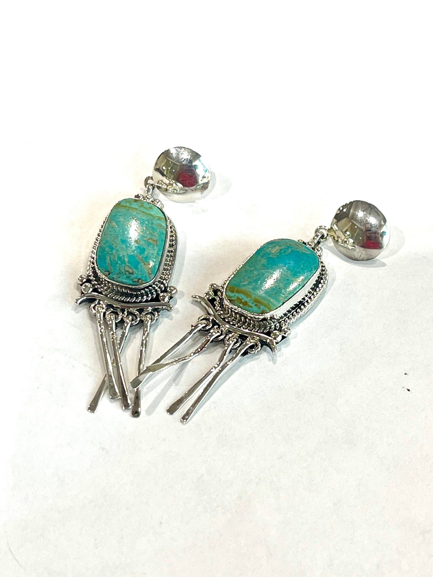 Navajo Sterling Silver & Turquoise Slab Dangle Earrings
