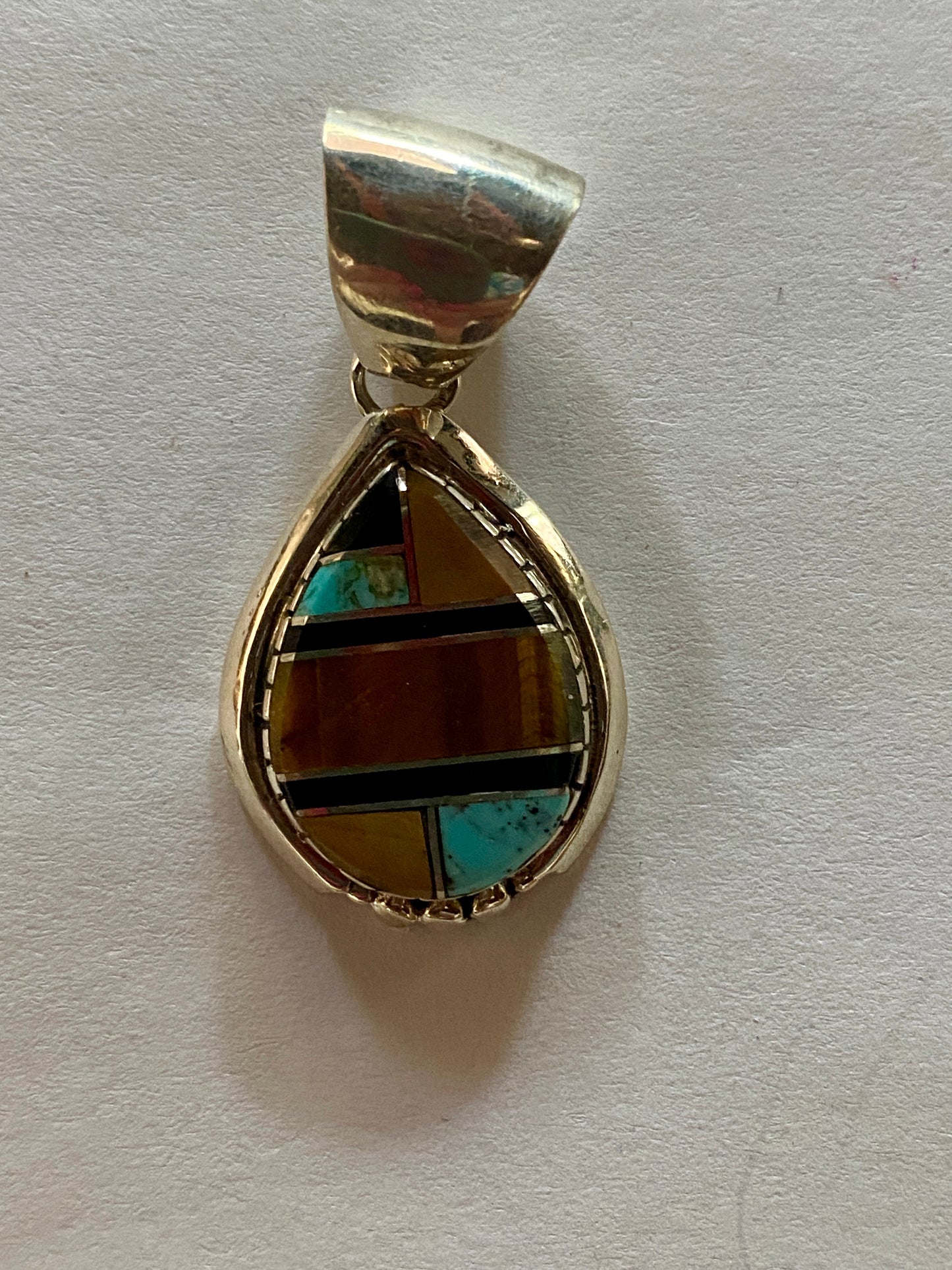 Navajo turquoise petrified wood Pendant