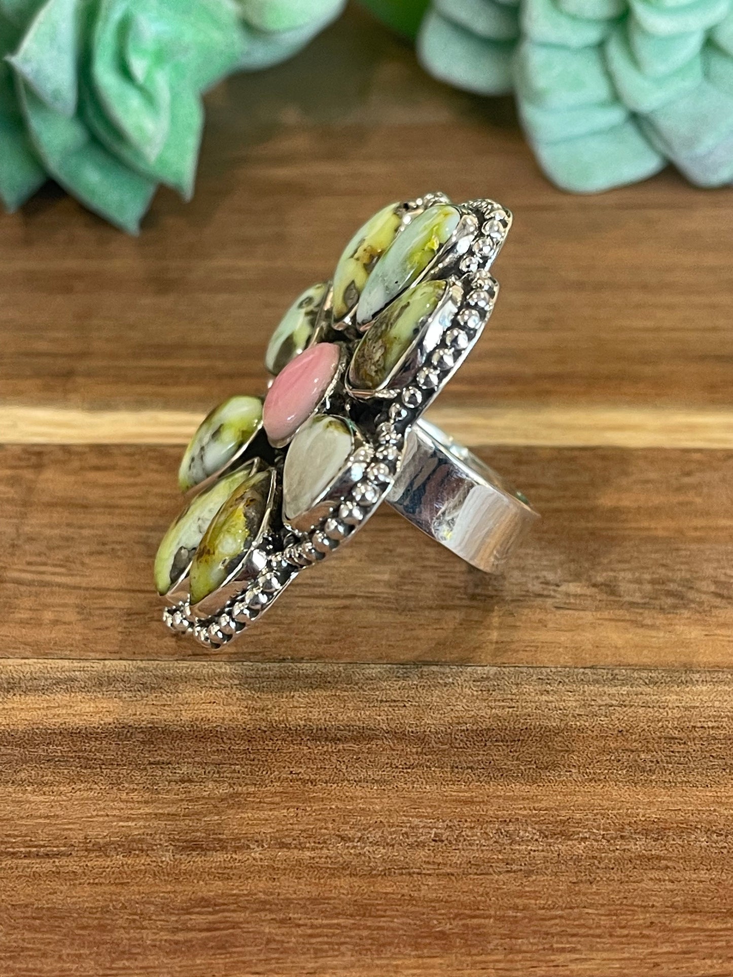 Beautiful Handmade Palomino Turquoise And Sterling Silver Adjustable Ring