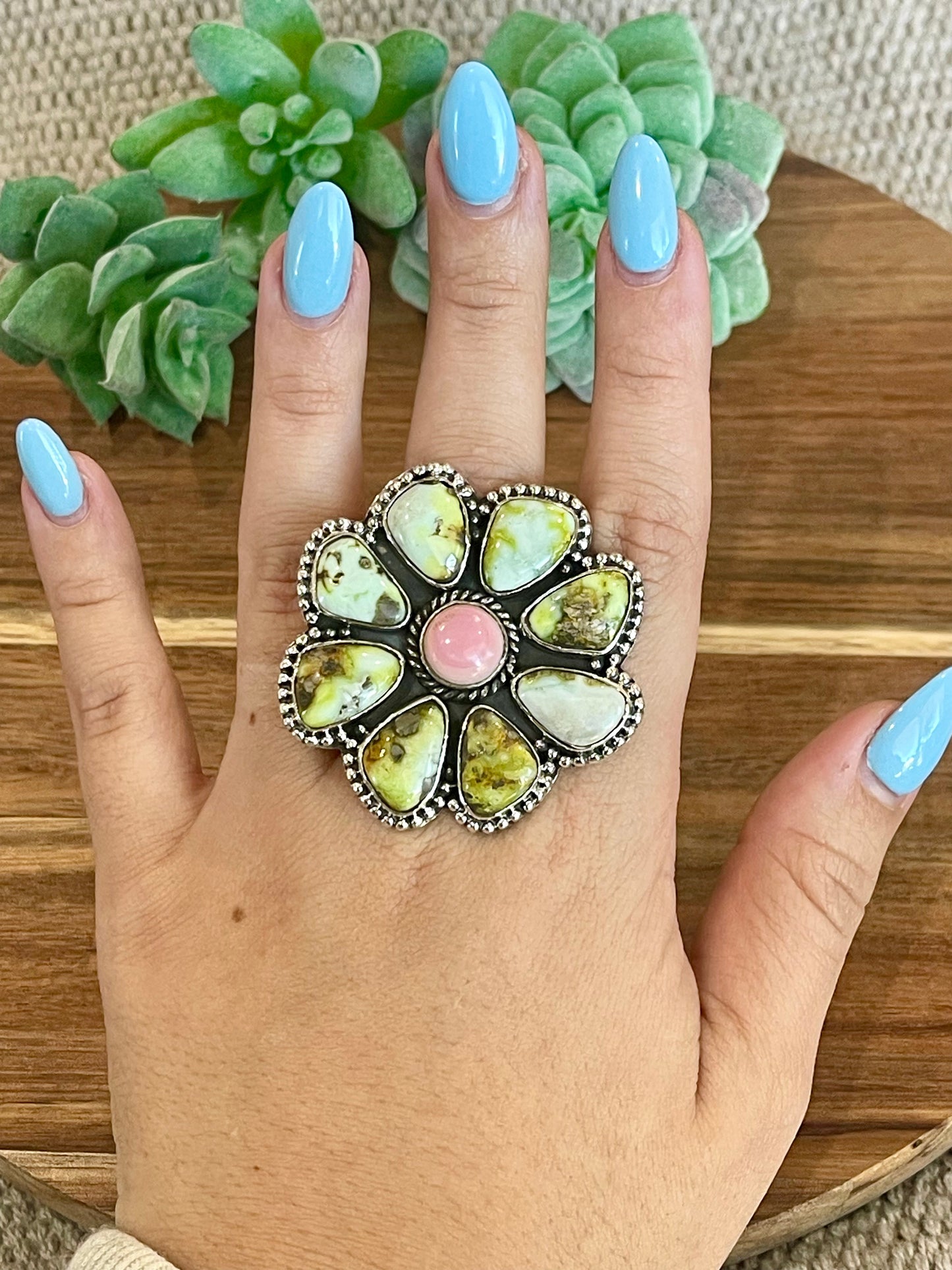 Beautiful Handmade Palomino Turquoise And Sterling Silver Adjustable Ring