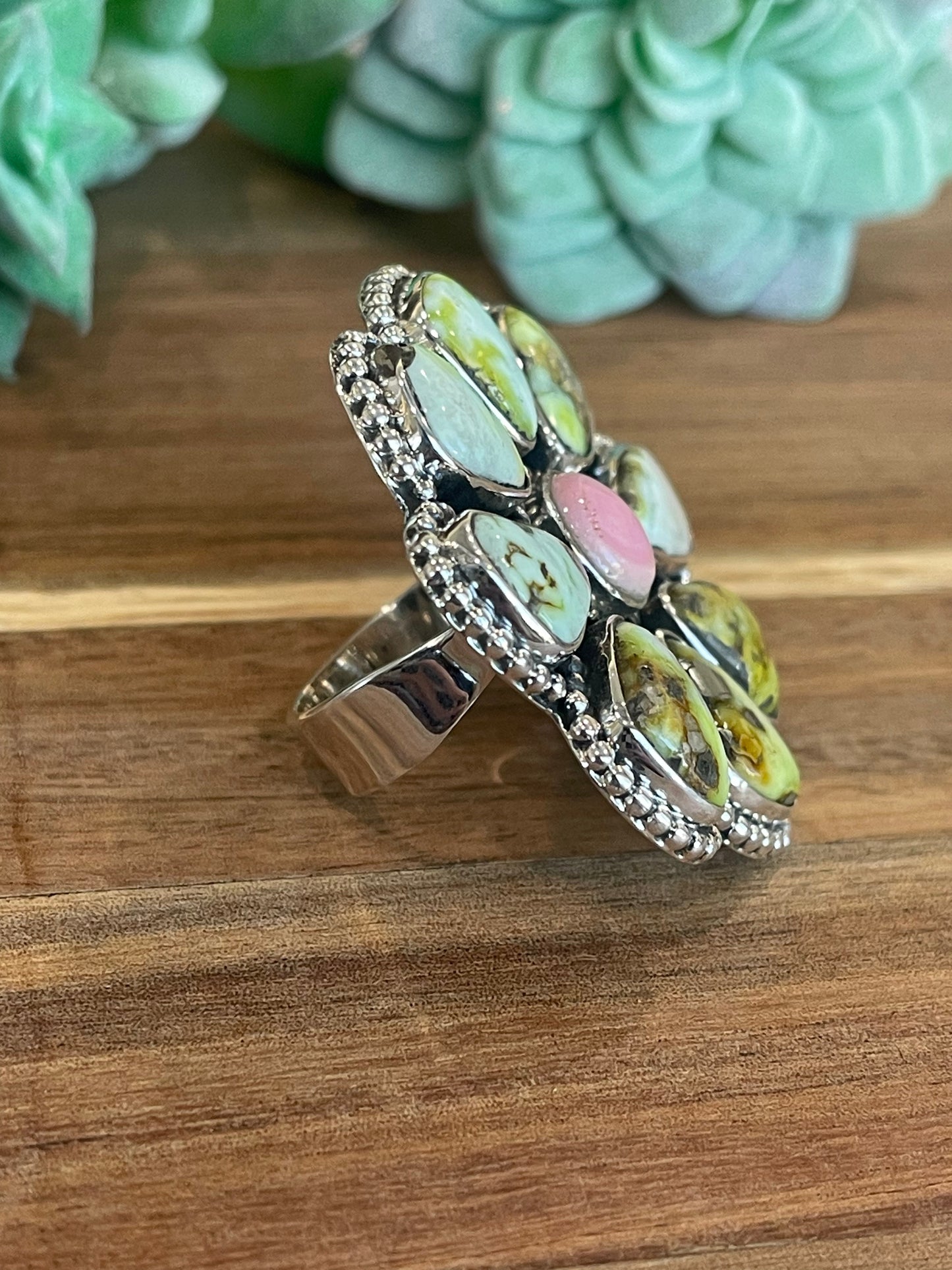 Beautiful Handmade Palomino Turquoise And Sterling Silver Adjustable Ring