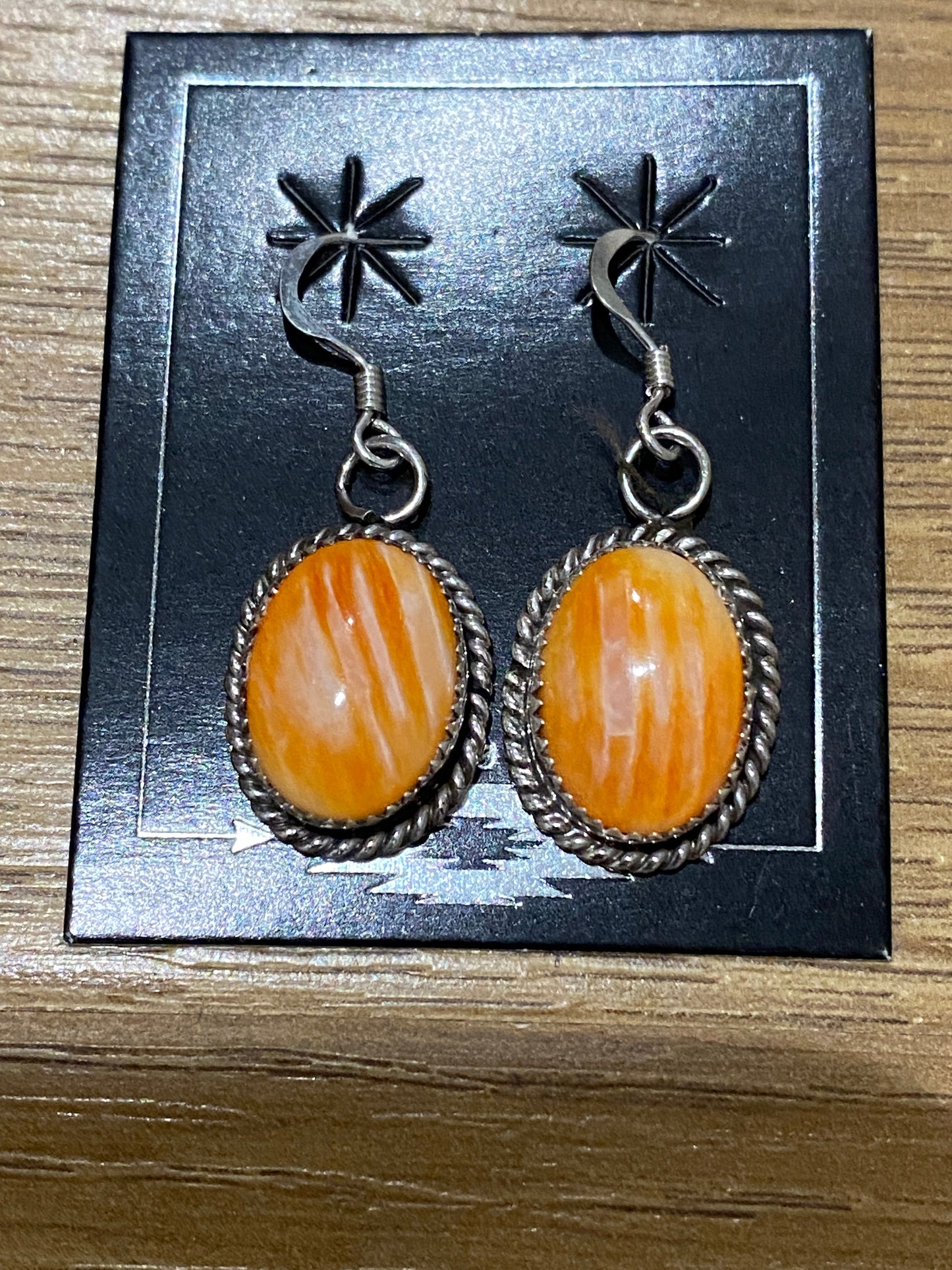 Navajo Orange Spiny & Sterling Silver Dangle Earrings