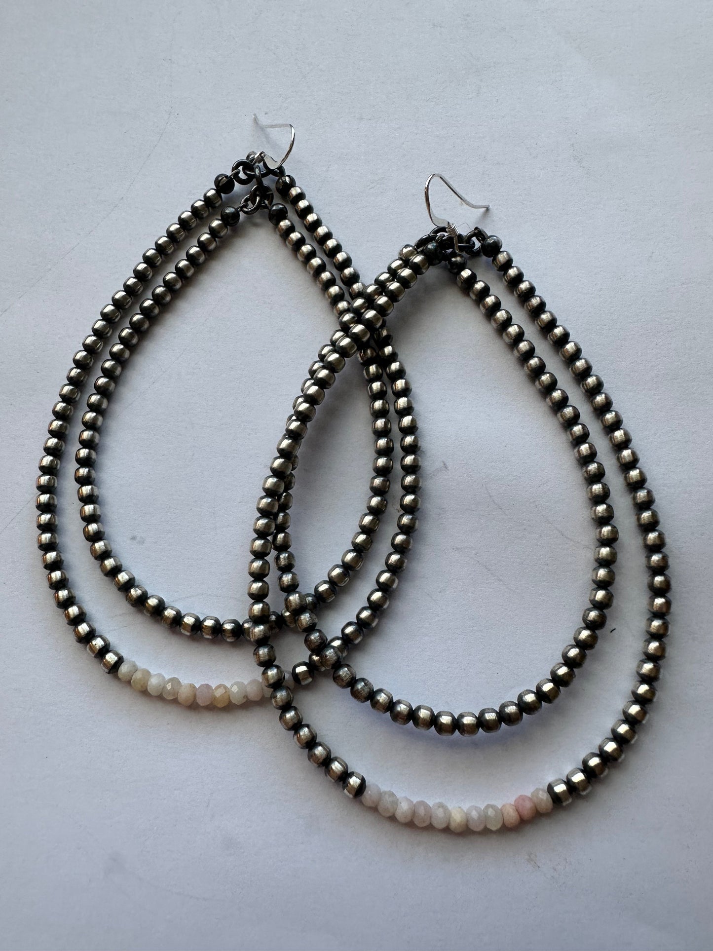 Navajo Sterling Silver & Pink Conch Pearl Dangle Hoop Earrings