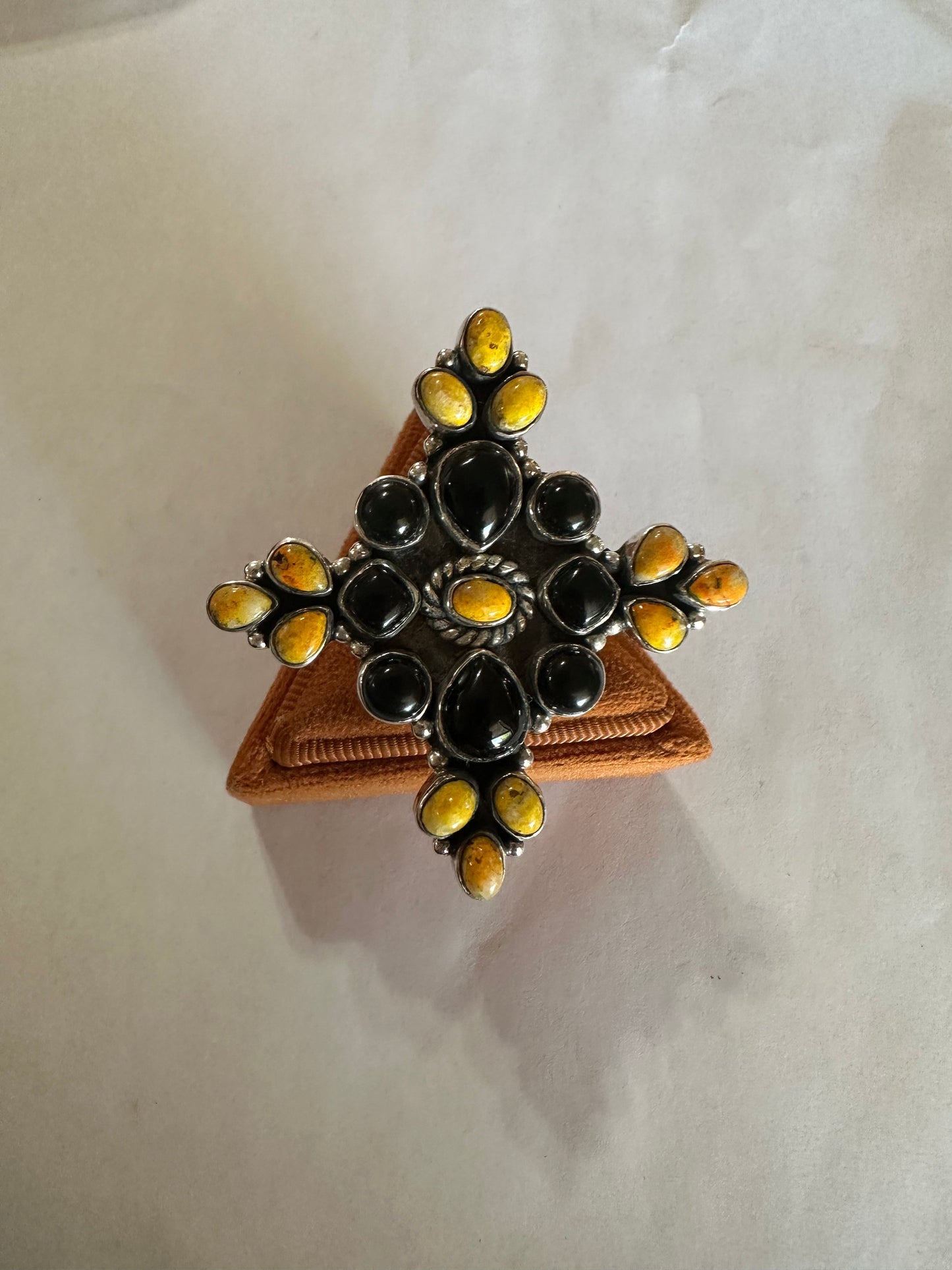 HALLOWEEN COLLECTION Nizhoni Black Onyx, Bumble Bee & Sterling Silver Adjustable Ring