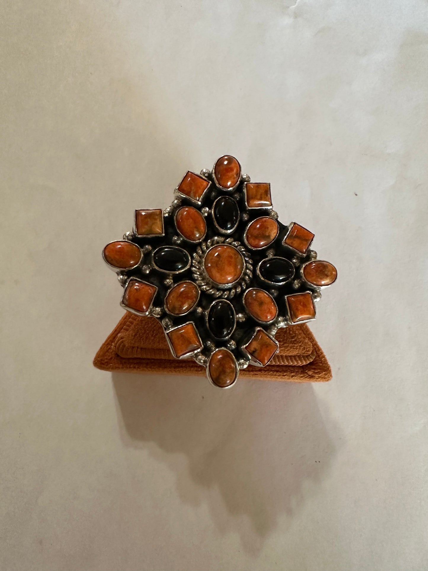 HALLOWEEN COLLECTION Nizhoni Black Onyx, Orange Mojave & Sterling Silver Adjustable Ring