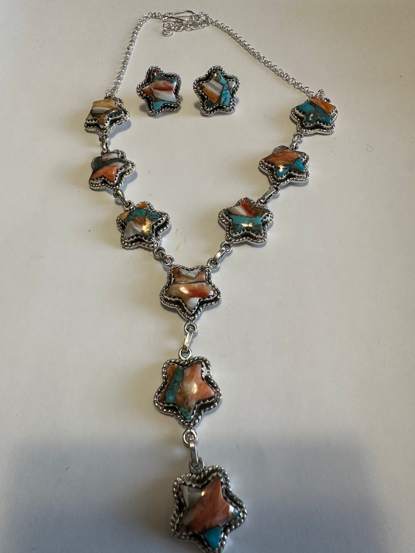 Handmade Sterling Silver & Spice Necklace & Earrings Star Set Signed Nizhoni