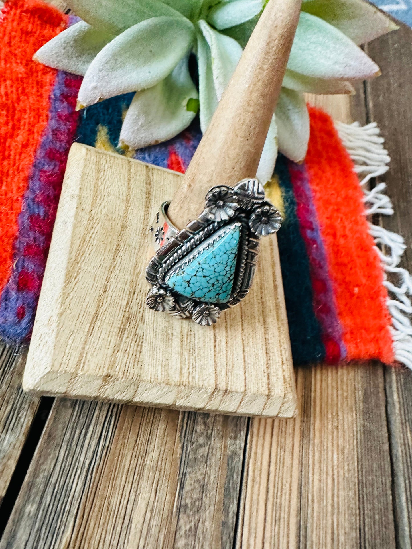 Handmade Sterling Silver & Number 8 Turquoise Adjustable Ring