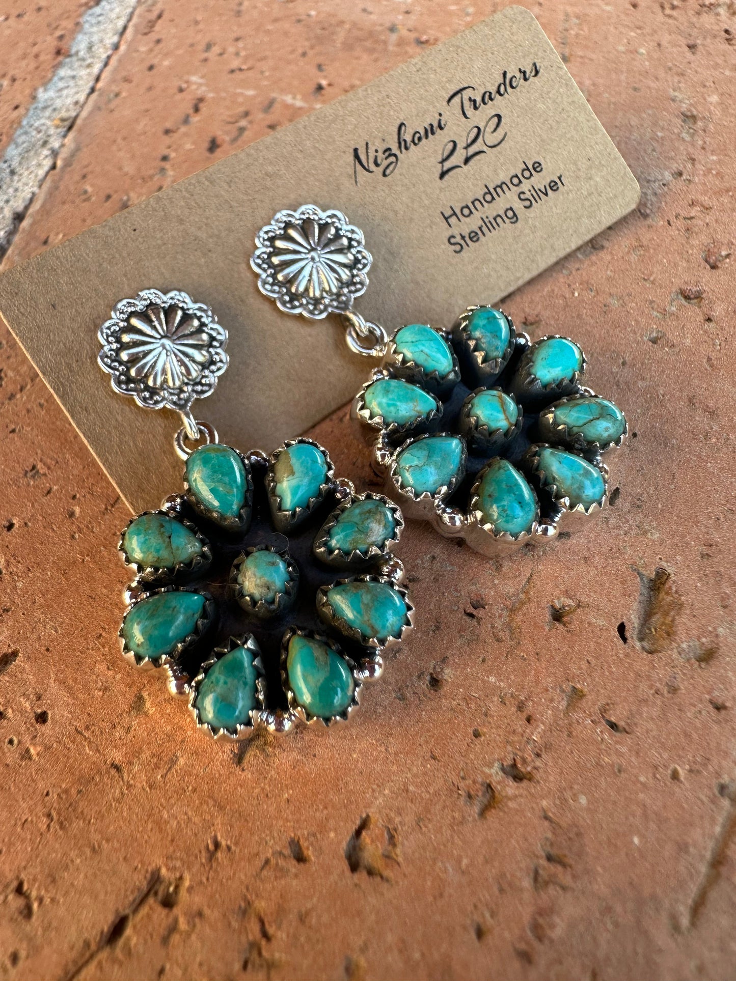 Handmade Royston Turquoise Concho Post Dangle Earrings