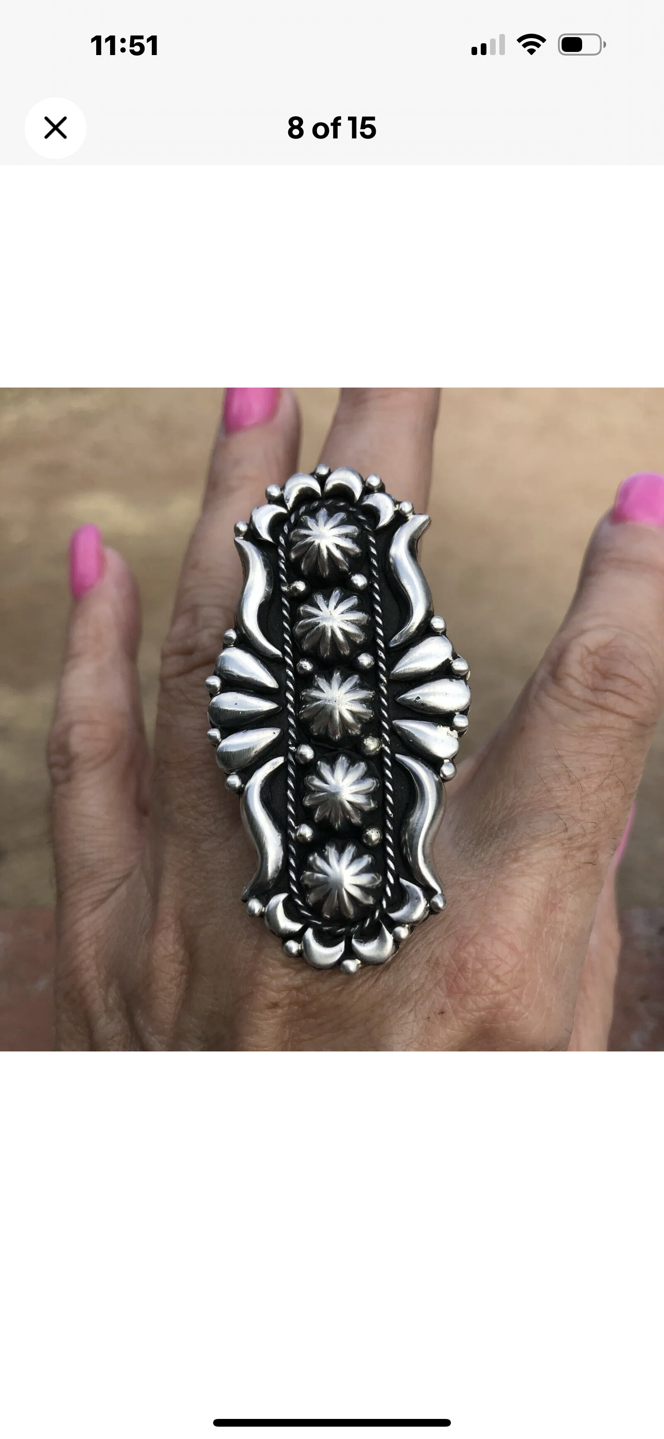 Patrick Yazzie Navajo Sterling Silver Concho Hand Stamped Ring