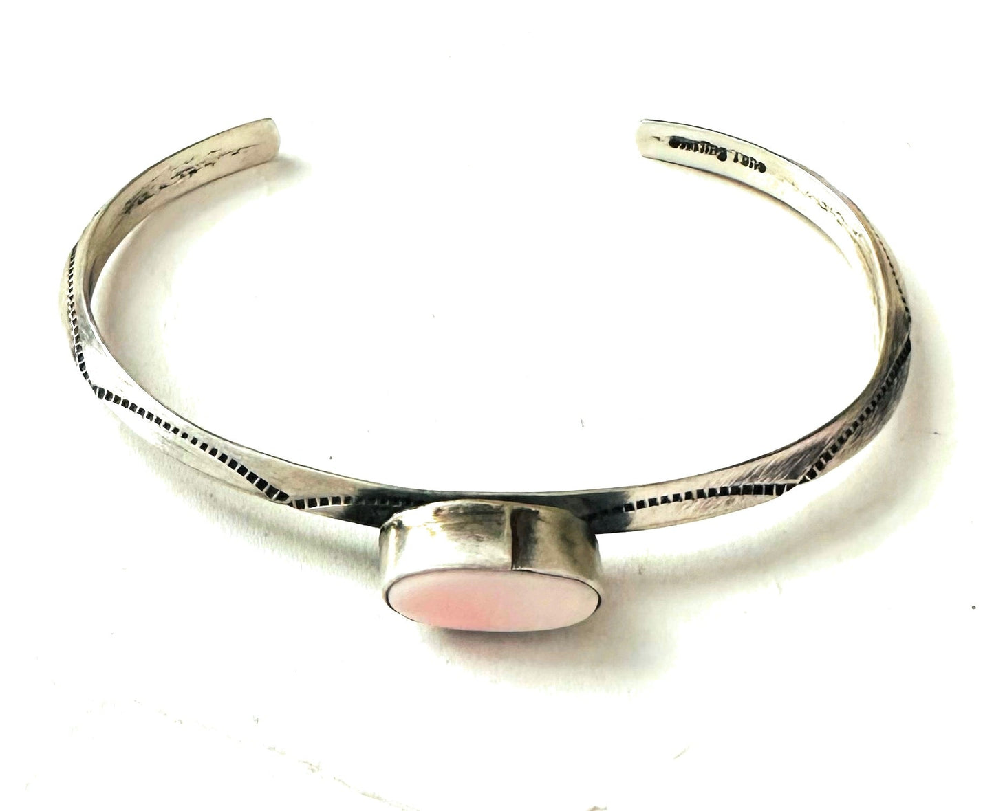 Navajo Queen Pink Conch Shell & Sterling Silver Cuff Bracelet