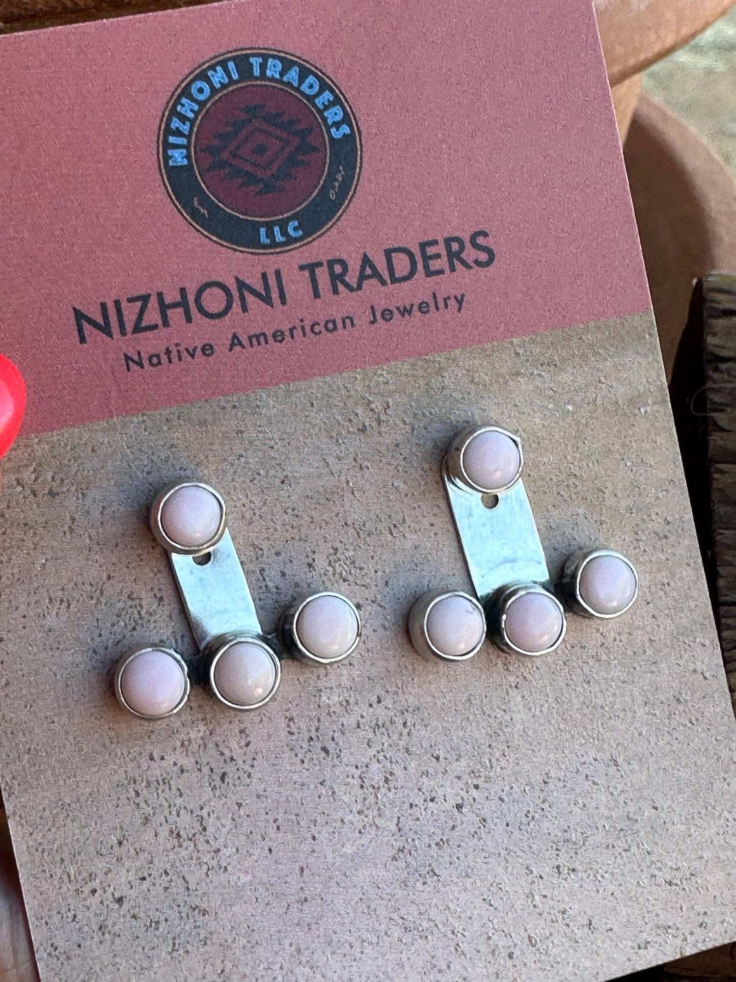 Navajo Sterling Silver & Pink Conch Ear Jacket Earrings