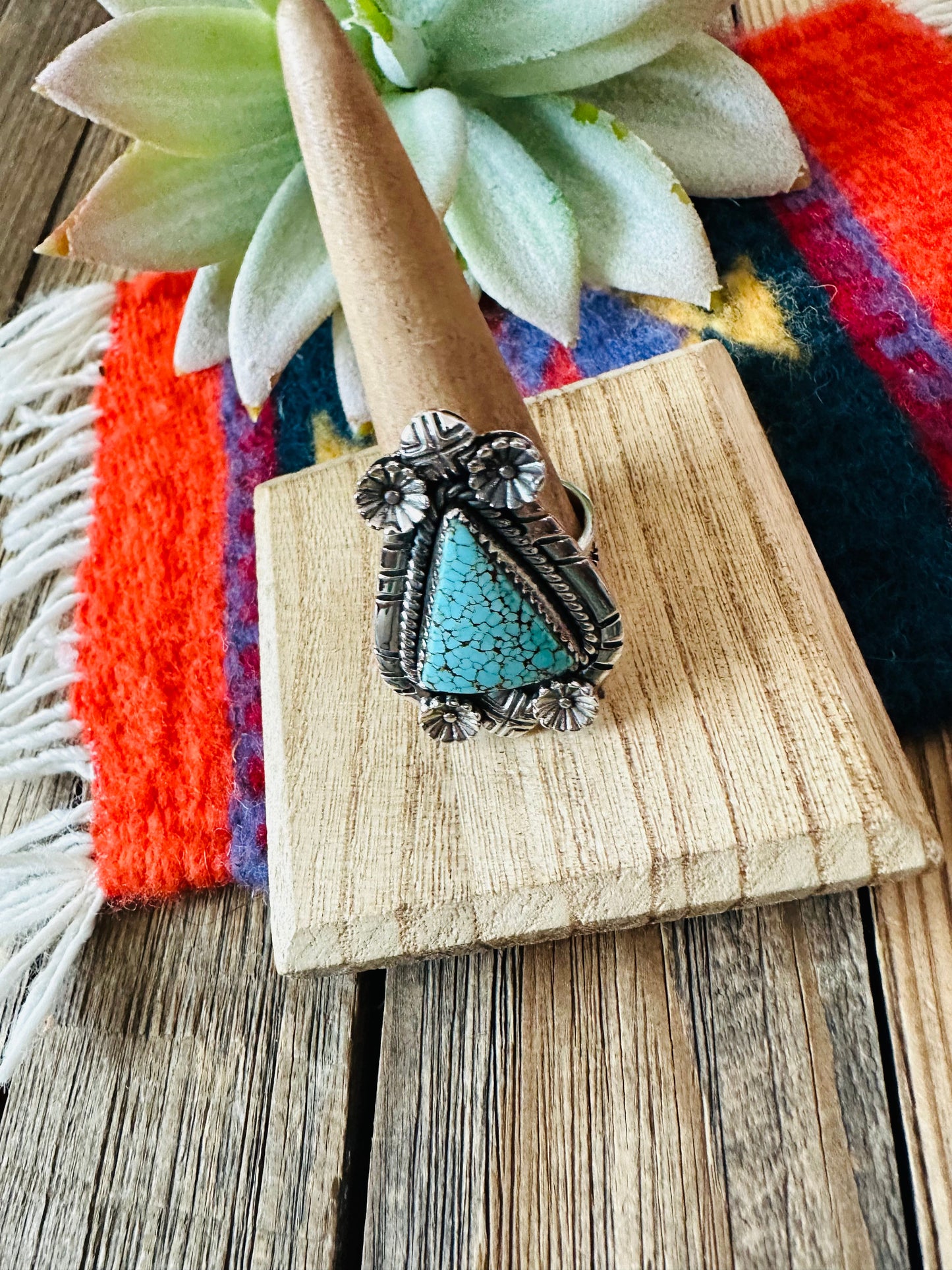Handmade Sterling Silver & Number 8 Turquoise Adjustable Ring