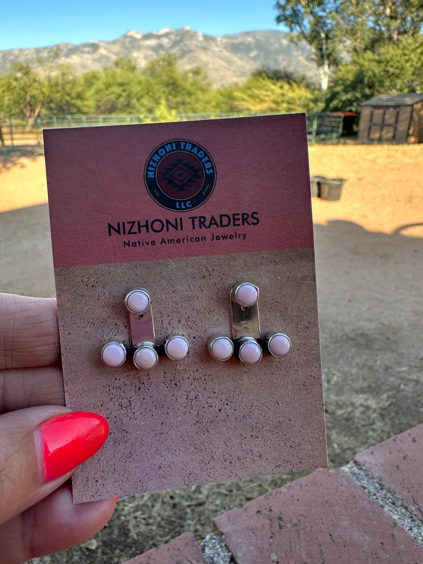 Navajo Sterling Silver & Pink Conch Ear Jacket Earrings