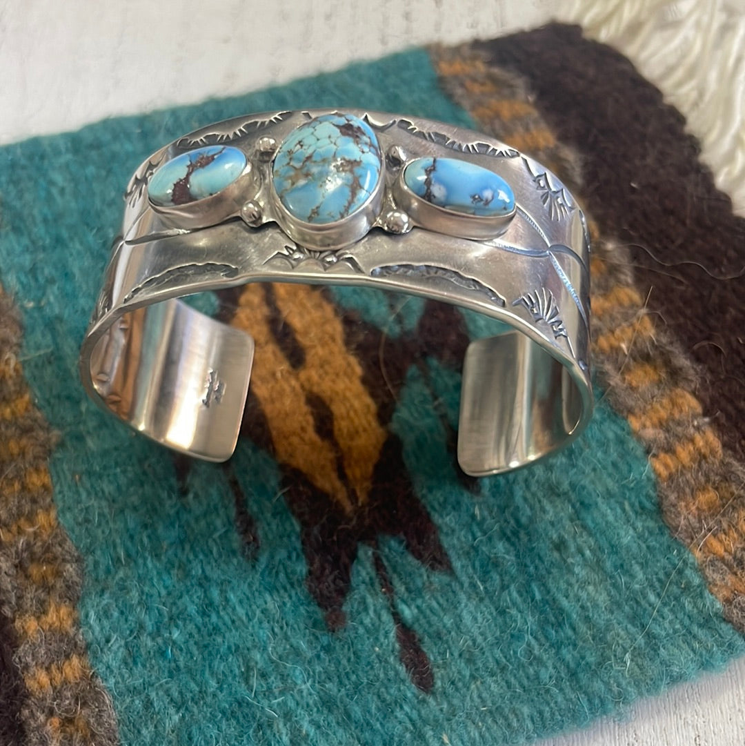 Navajo Golden Hills Turquoise & Sterling Silver Cuff Bracelet Signed
