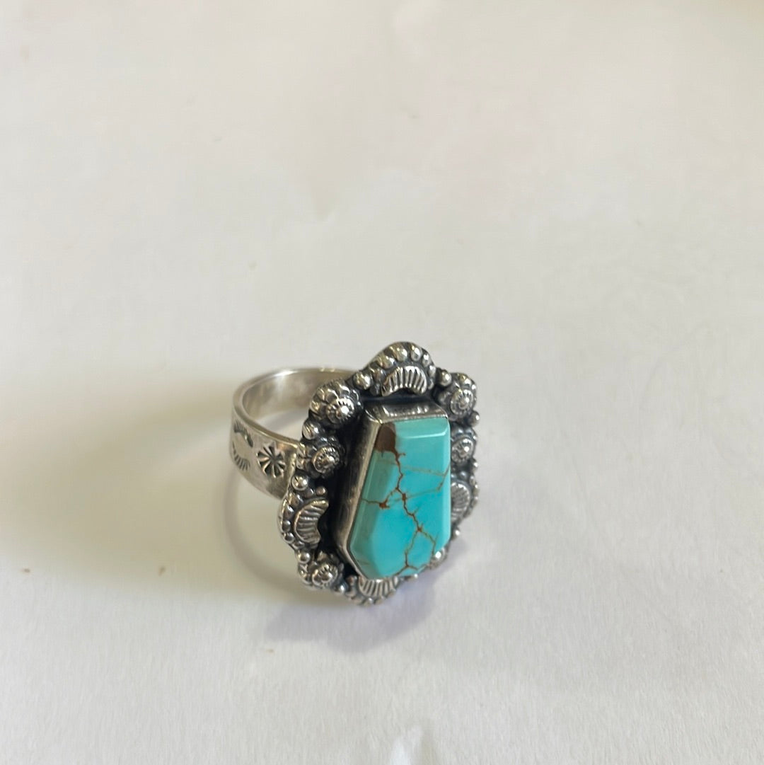 Handmade Sterling Silver & Turquoise Adjustable Ring Signed Nizhoni
