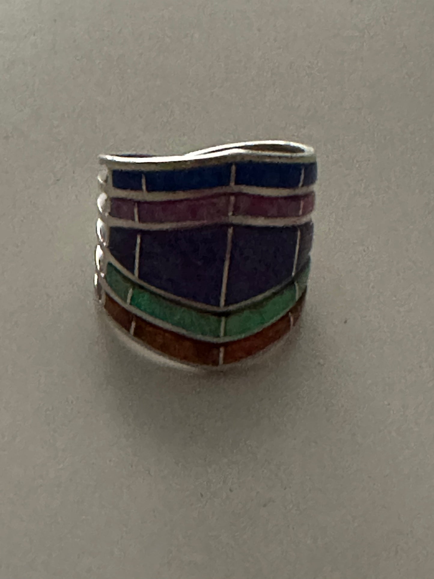 Zuni Sterling Silver Tri Color Opal Inlay Stacker Ring