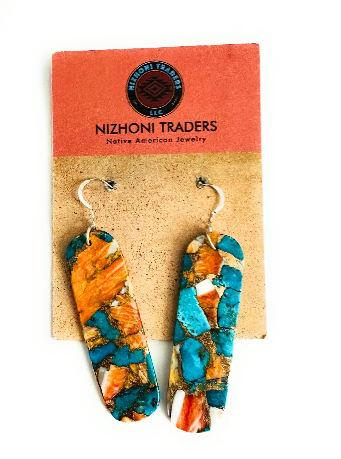 Navajo Sterling Silver & Multi Stone Spice Slab Dangle Earrings
