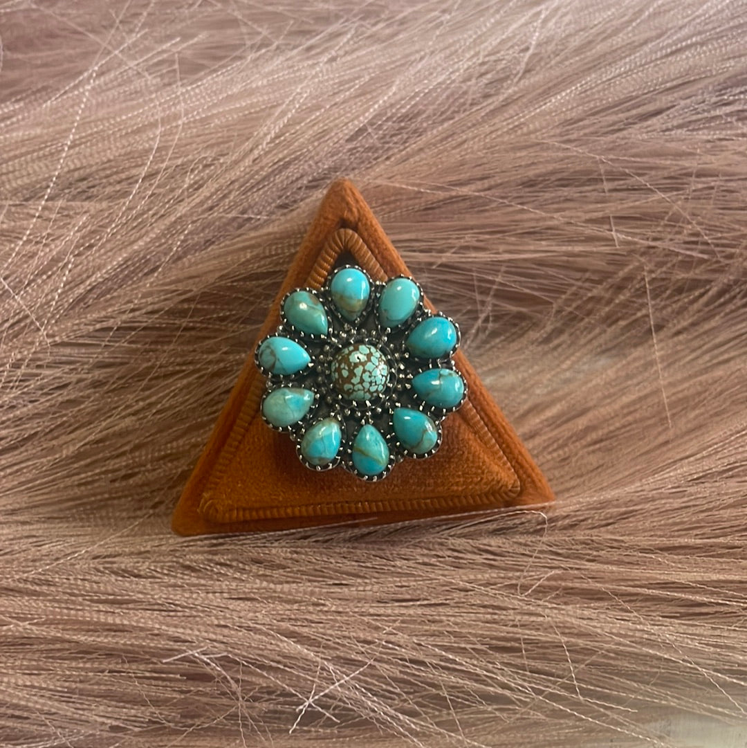 Turquoise Petals Handmade Adjustable Turquoise Sterling Silver Flower Ring