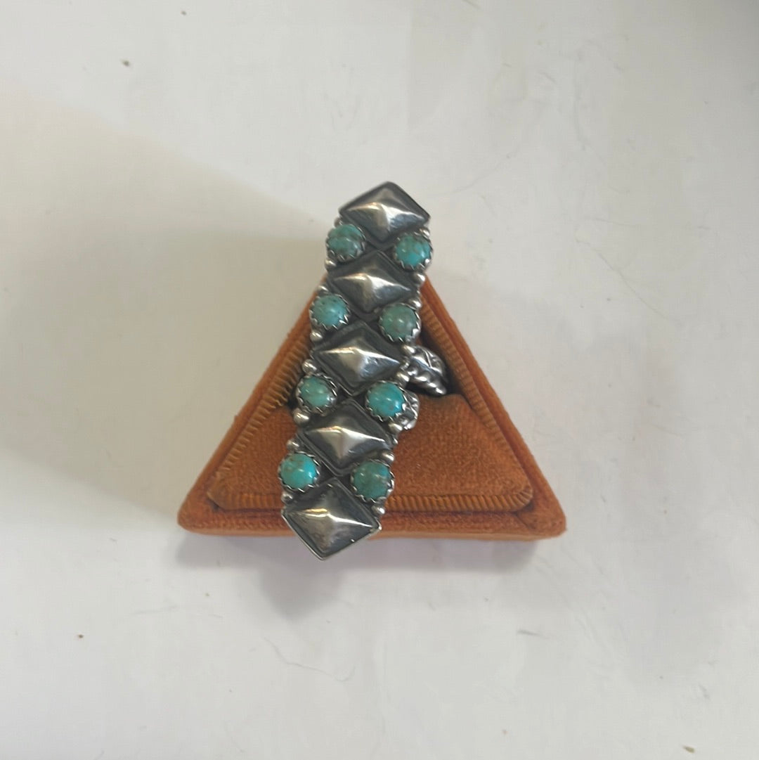 Navajo Turquoise Sterling Silver Adjustable Ring Signed Russell Sam