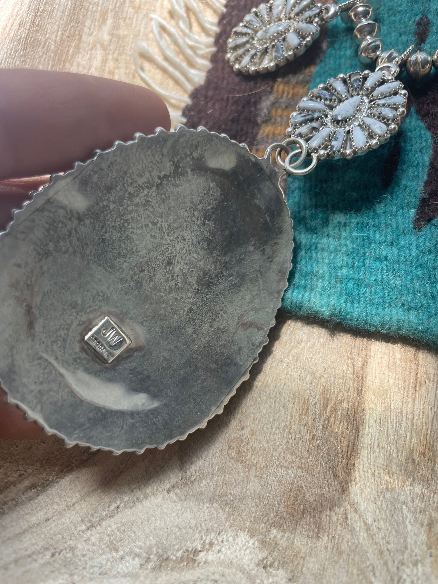 Navajo Sterling Silver & White Buffalo Necklace & Earrings Set Signed