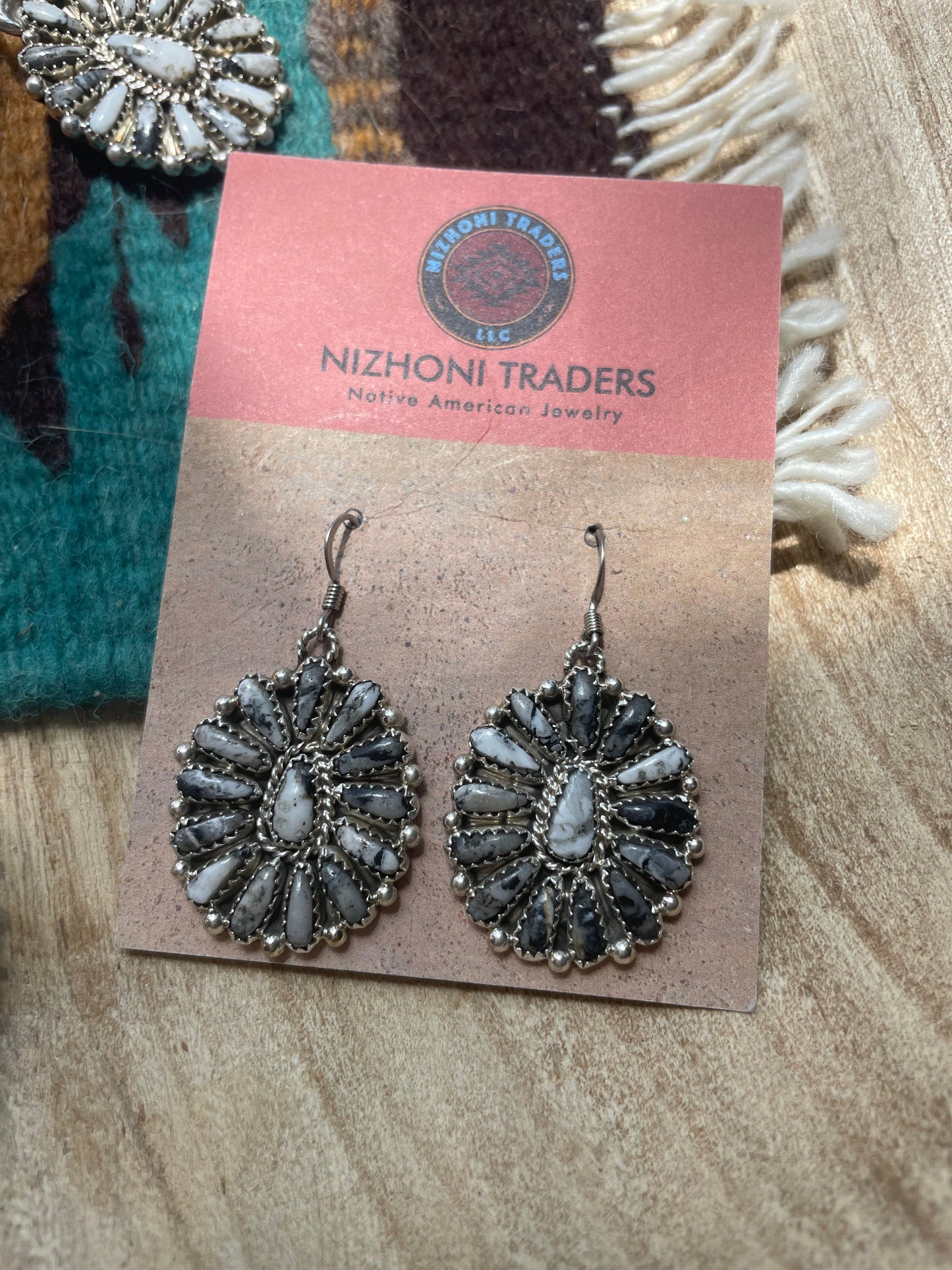Navajo Sterling Silver & White Buffalo Necklace & Earrings Set Signed
