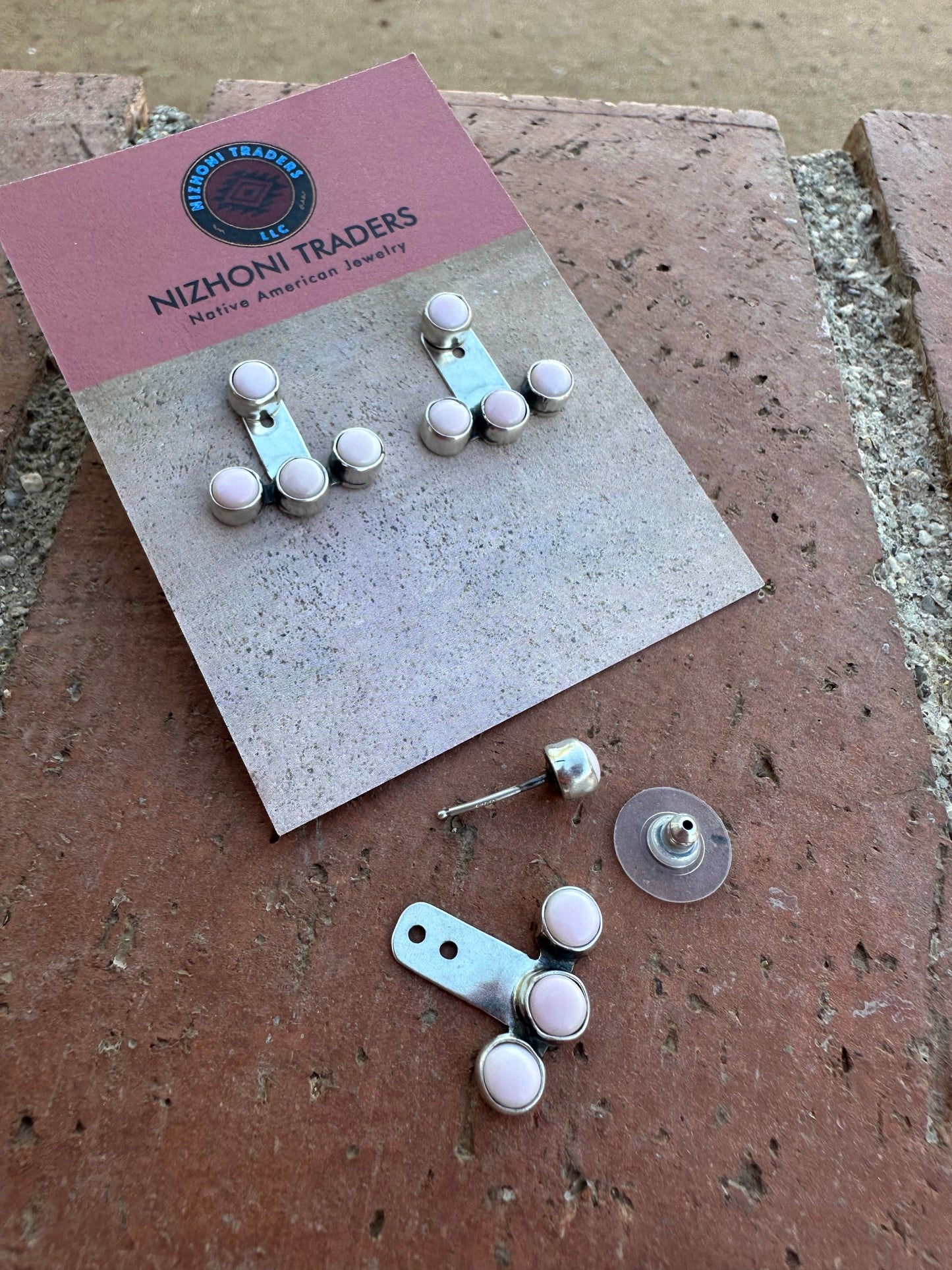 Navajo Sterling Silver & Pink Conch Ear Jacket Earrings