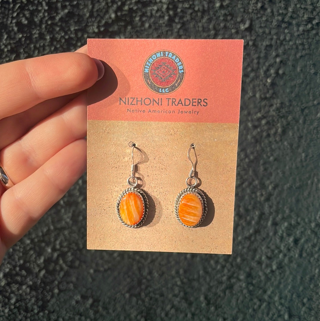 Navajo Orange Spiny & Sterling Silver Dangle Earrings