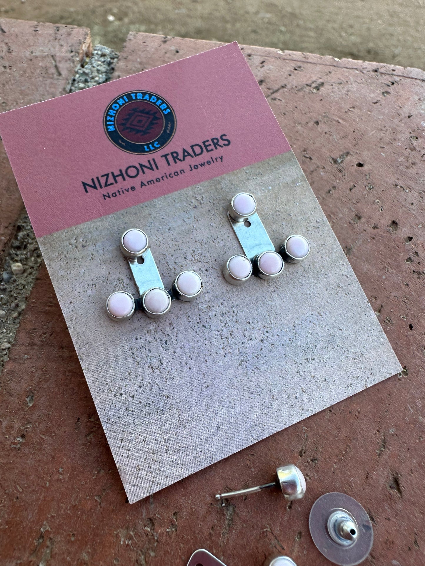 Navajo Sterling Silver & Pink Conch Ear Jacket Earrings