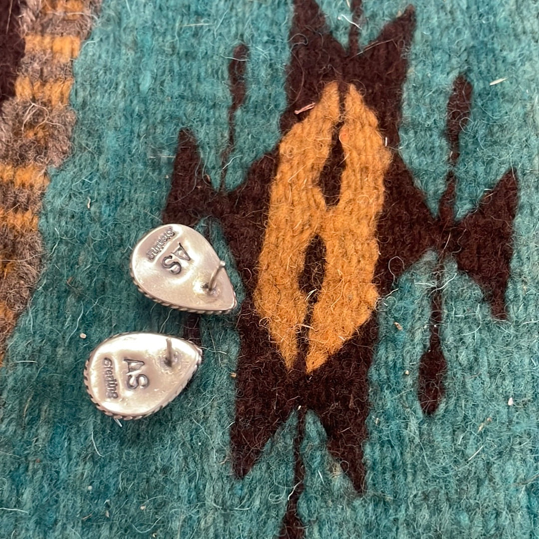 Navajo Sterling Silver & Turquoise Tear Drop Stud Earrings Signed