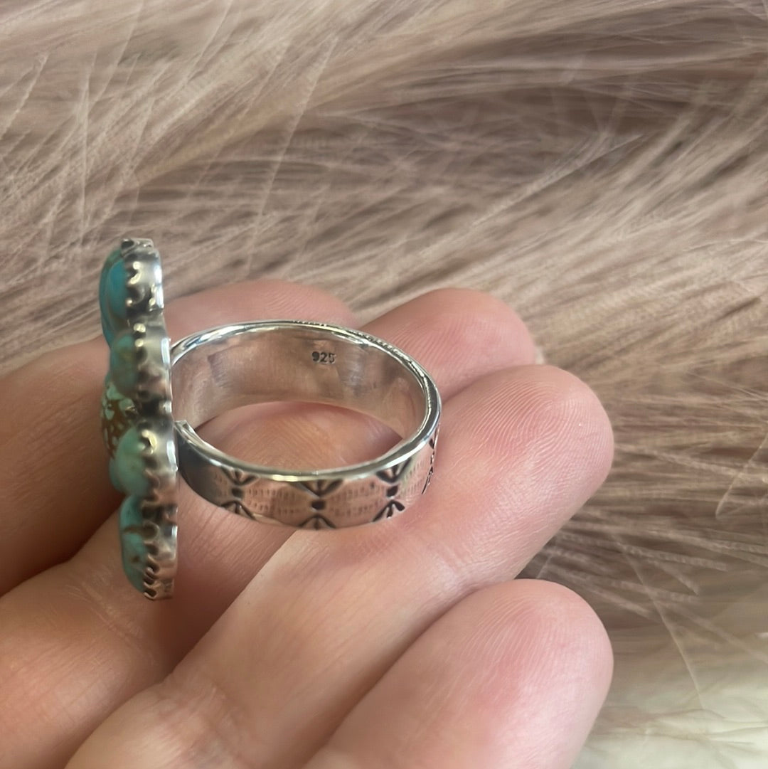Turquoise Petals Handmade Adjustable Turquoise Sterling Silver Flower Ring