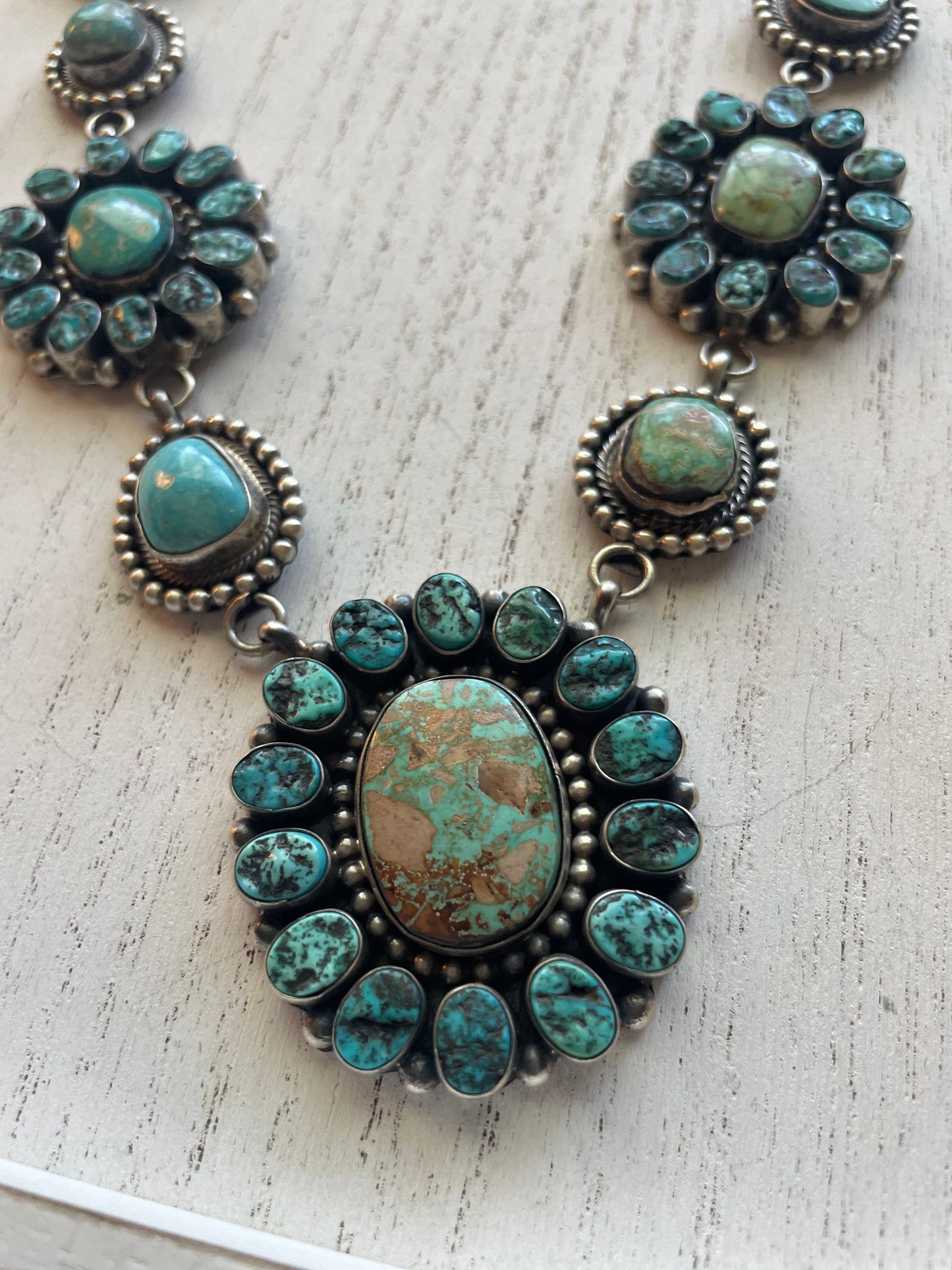 B Yellowstone Navajo Sterling Silver Turquoise Necklace & Earring Set Signed