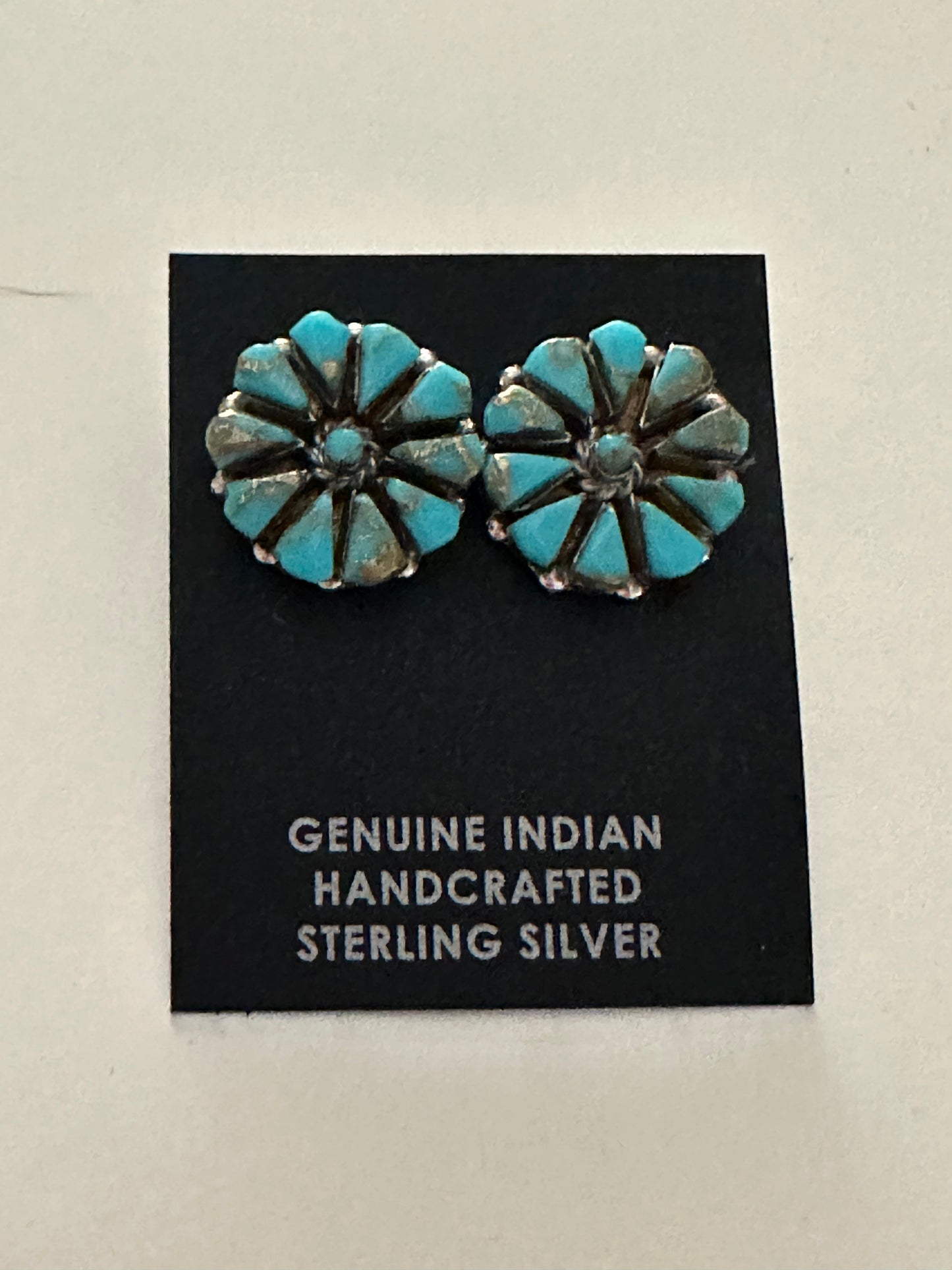 Zuni Turquoise and Sterling Silver Cluster Stud Earrings Signed