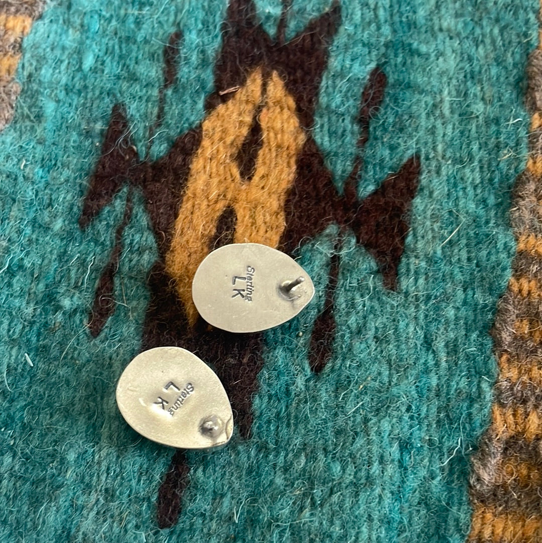 Navajo Sterling Silver & Pink Conch Tear Drop Stud Earrings Signed